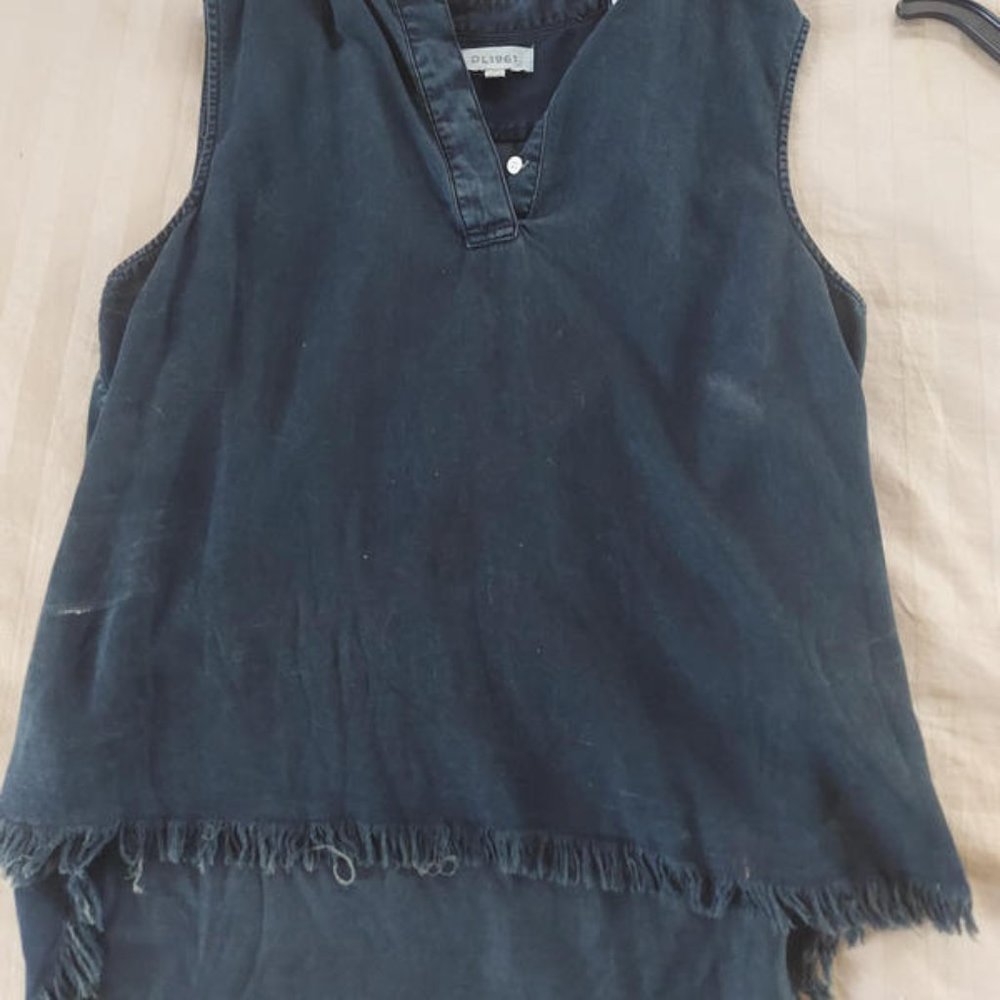 Navy top with fringe hem